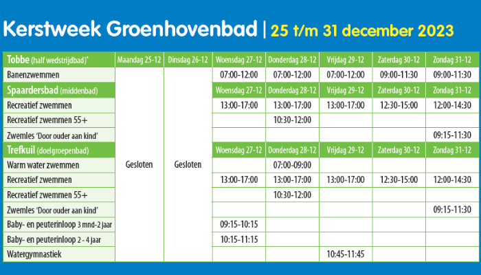 Kerstweek Groenhovenbad | 25 t/m 31 december 2023